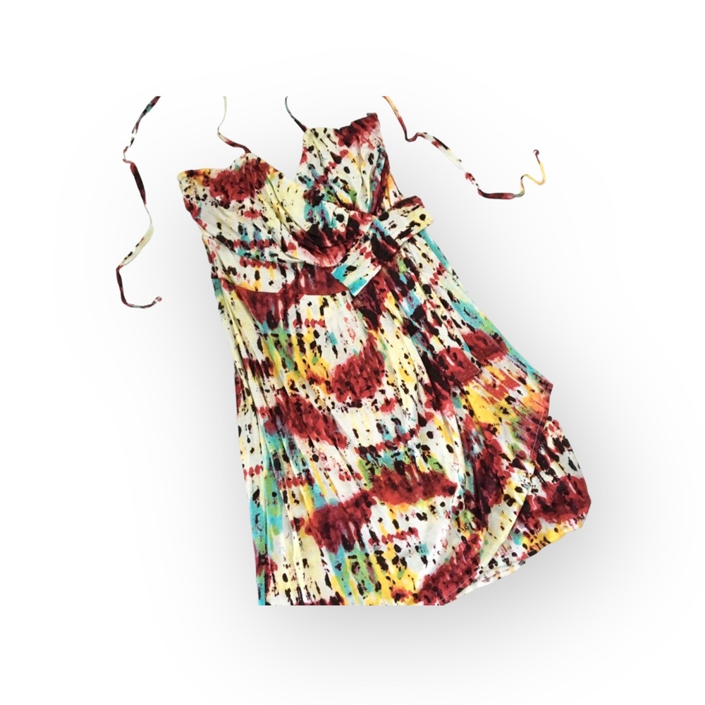 new T-Bags [MISA] ❁ Print Halter Faux Wrap Mini Cocktail Dress ❁ Multi Color ❁ - Picture 5 of 16